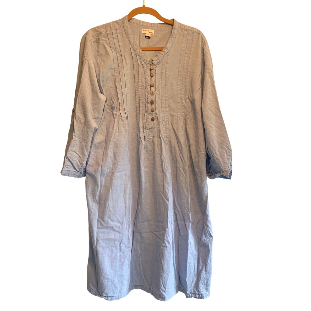 da-sh studio Pintuck Henley Tunic‎ Dress 1X Blue Coastal Grandma Flowy Lagn